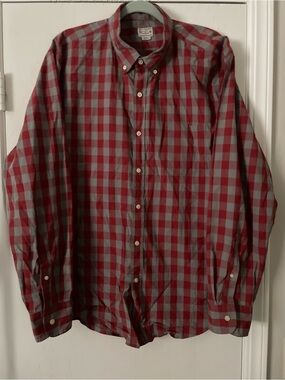 Vintage J. Crew Red and Gray Check Button-Down Shirt